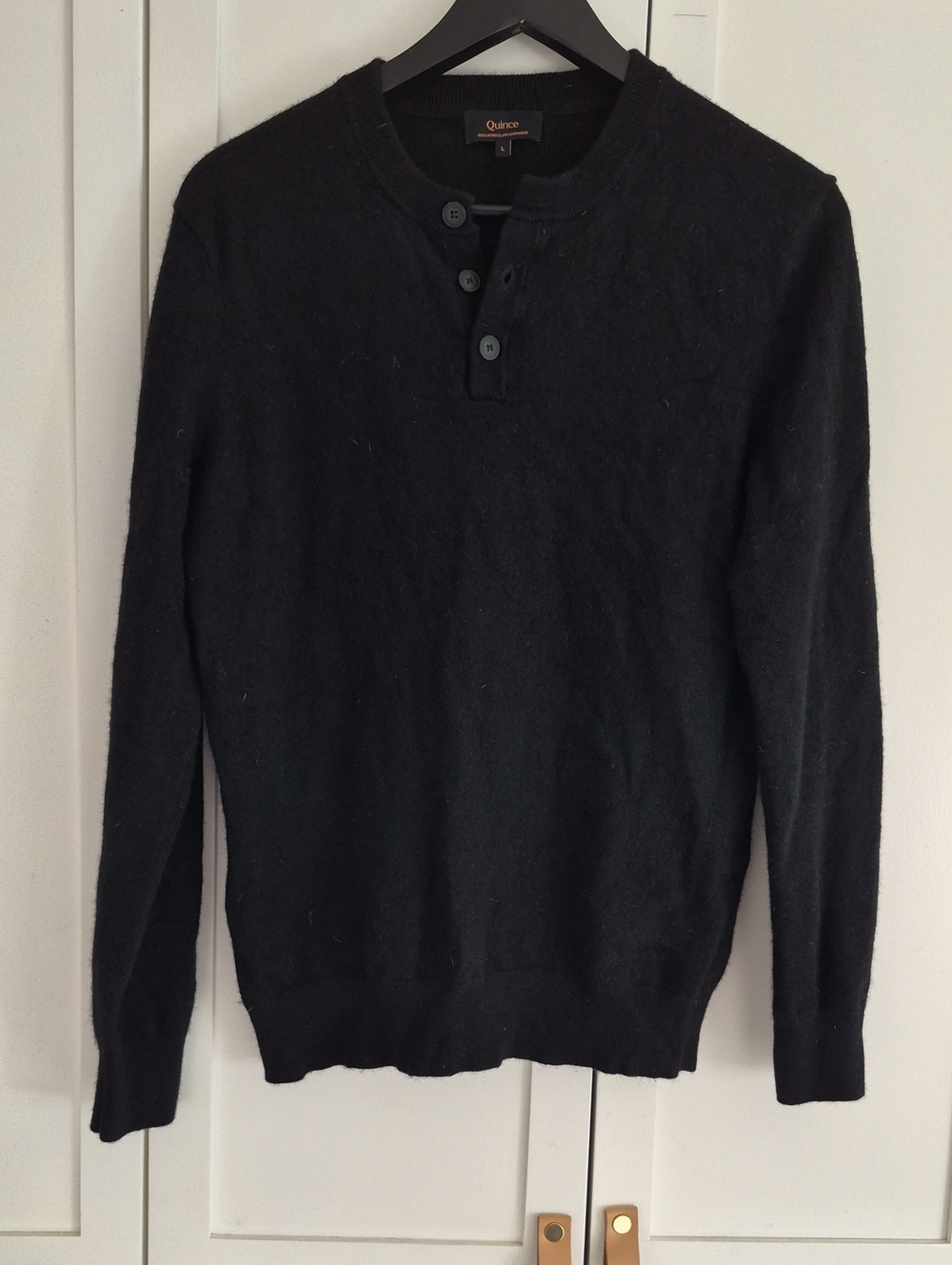 Quince Men's Black Crewneck Henley Sweater